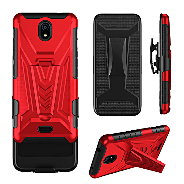 For Nokia C100 Case [Military Grade] Ring Car Mount Kickstand w/[Tempered Glass] Hybrid Hard PC Soft TPU Shockproof Protective Case - Red