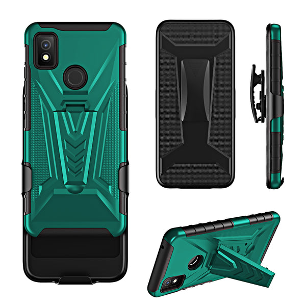 For Cricket Icon 4 Case with Tempered Glass Screen Protector Heavy Duty Protective Phone Case,Built-in Kickstand Rugged Shockproof Protective Phone Case - Teal