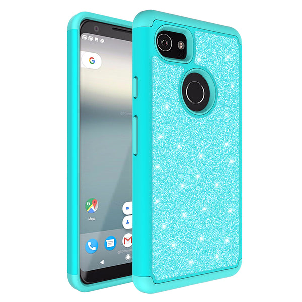 Google Pixel 2 XL Glitter Hybrid Case - Teal - www.coverlabusa.com