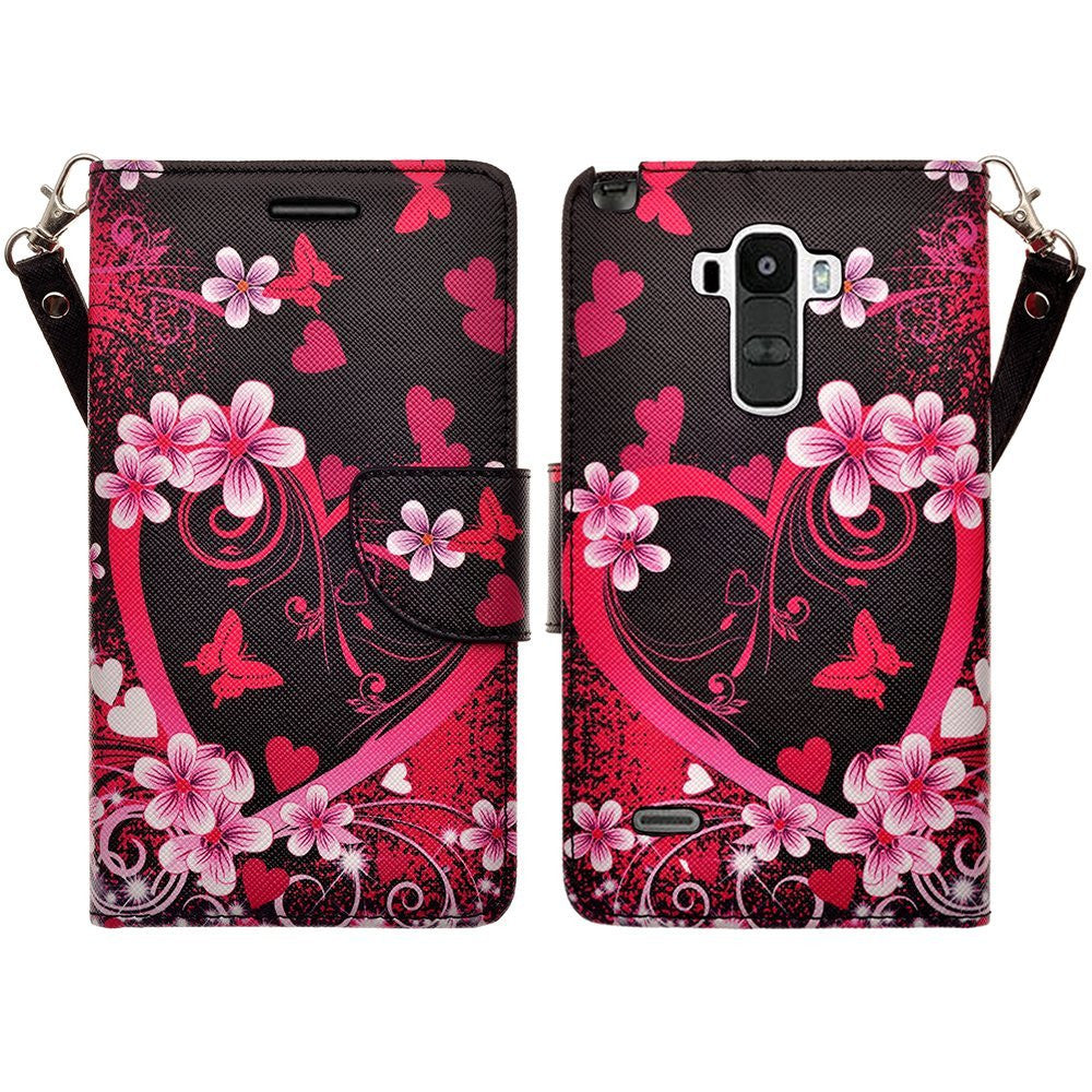 LG G Stylo Case, LG G Vista 2 Case Leather Wallet Case - Heart Butterflies - www.coverlabusa.com