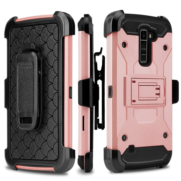 LG K10 / LG Premier LTE Case, Hybrid Holster Protector Case [Kickstand]Belt Clip - rose gold, WWW.COVERLABUSA.COM
