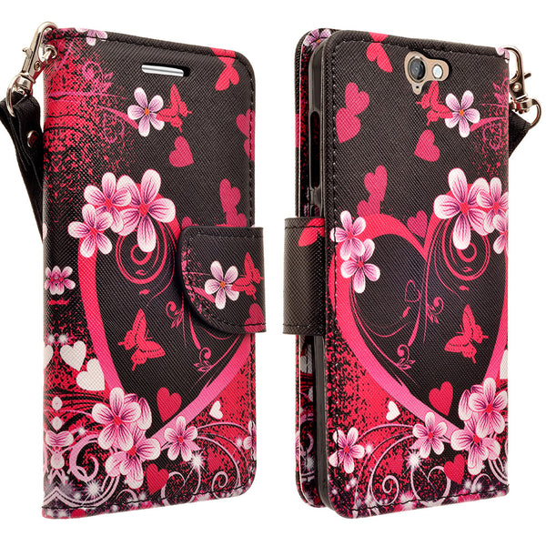 HTC One A9 leather wallet case - heart butterflies - www.coverlabusa.com