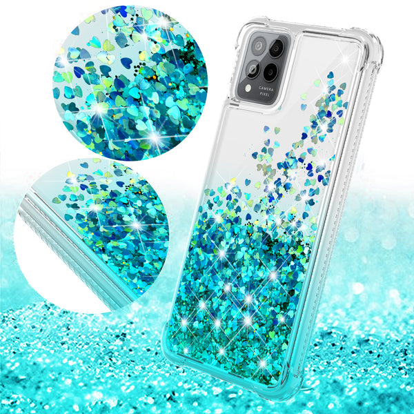 For T-Mobile REVVL 6 PRO 5G Case Liquid Glitter Phone Case Waterfall Floating Quicksand Bling Sparkle Cute Protective Girls Women Cover for T-Mobile REVVL 6 PRO 5G W/Temper Glass - (Clear/Teal Gradient)