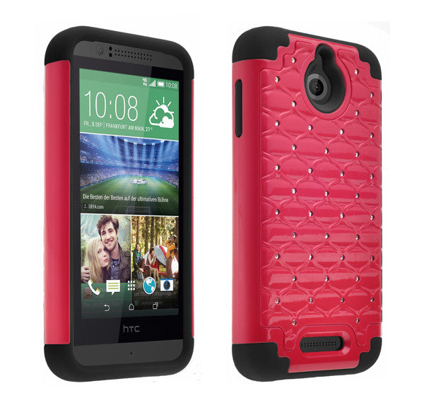 HTC Desire 510 Hybrid Rhinestone Case Cover - Red/Black - www.coverlabusa.com 