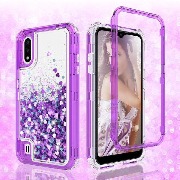 hard clear glitter phone case for samsung galaxy a01 - purple - www.coverlabusa.com 