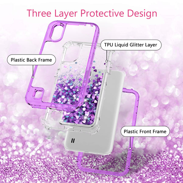 hard clear glitter phone case for samsung galaxy a01 - purple - www.coverlabusa.com 