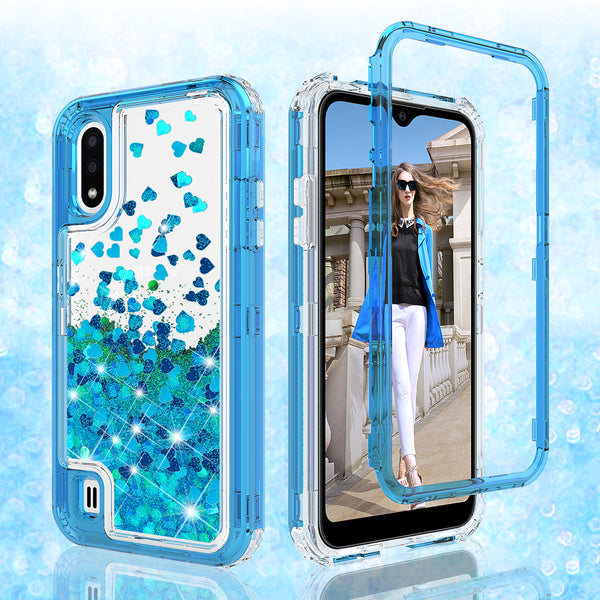 hard clear glitter phone case for samsung galaxy a01 - teal - www.coverlabusa.com 