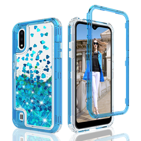 hard clear glitter phone case for samsung galaxy a01 - teal - www.coverlabusa.com 