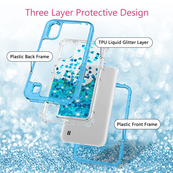 hard clear glitter phone case for samsung galaxy a01 - teal - www.coverlabusa.com 