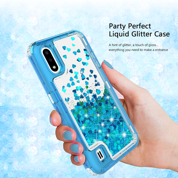 hard clear glitter phone case for samsung galaxy a01 - teal - www.coverlabusa.com 