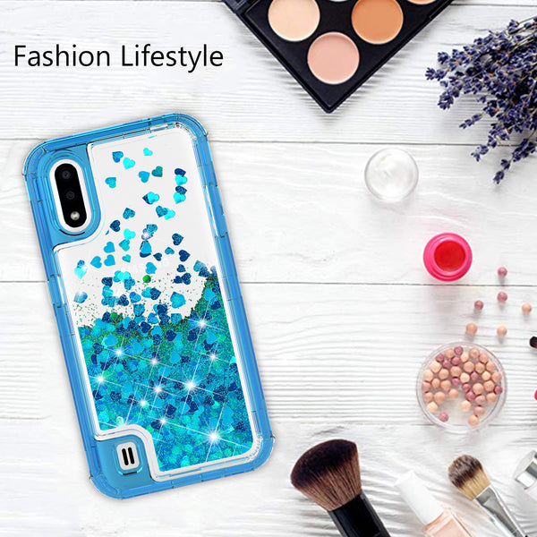 hard clear glitter phone case for samsung galaxy a01 - teal - www.coverlabusa.com 