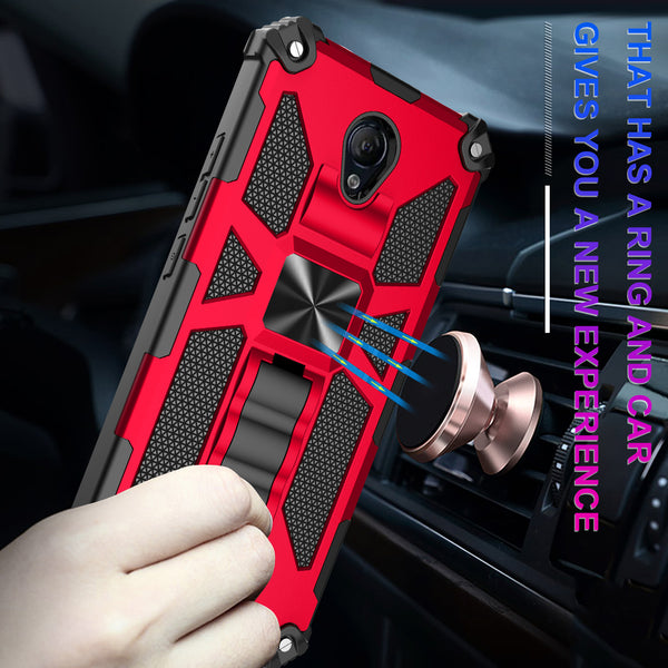 ring car mount kickstand hyhrid phone case for at&t fusion z/movation - red - www.coverlabusa.com