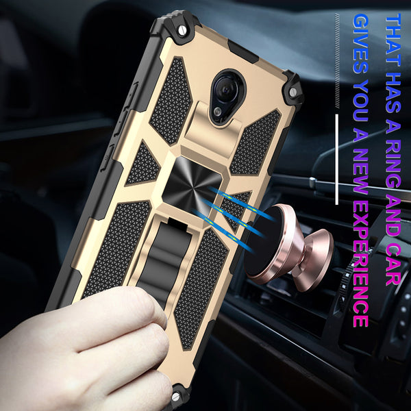 ring car mount kickstand hyhrid phone case for at&t fusion z/movation - gold - www.coverlabusa.com