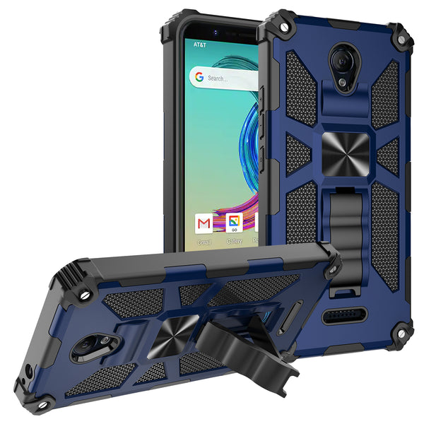 ring car mount kickstand hyhrid phone case for at&t fusion z/movation - blue - www.coverlabusa.com