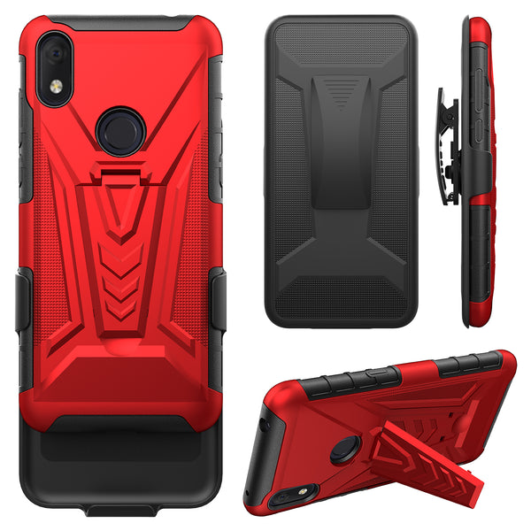 holster kickstand hyhrid phone case for alcatel jitterbug smart 3 - red - www.coverlabusa.com