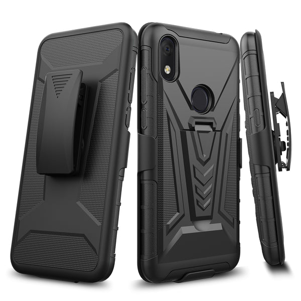 holster kickstand hyhrid phone case for alcatel jitterbug smart 3 - black - www.coverlabusa.com