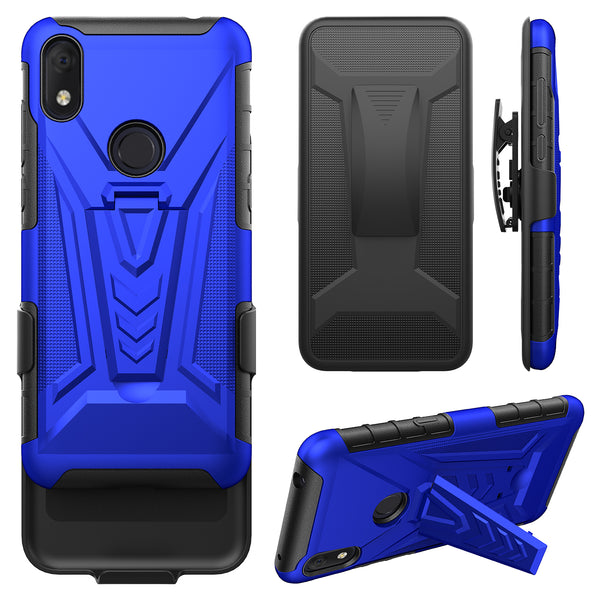 holster kickstand hyhrid phone case for alcatel jitterbug smart 3 - blue - www.coverlabusa.com
