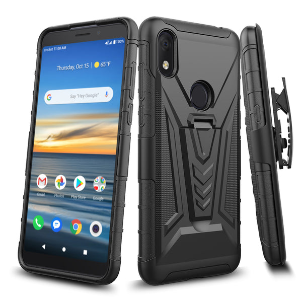 holster kickstand hyhrid phone case for alcatel jitterbug smart 3 - black - www.coverlabusa.com