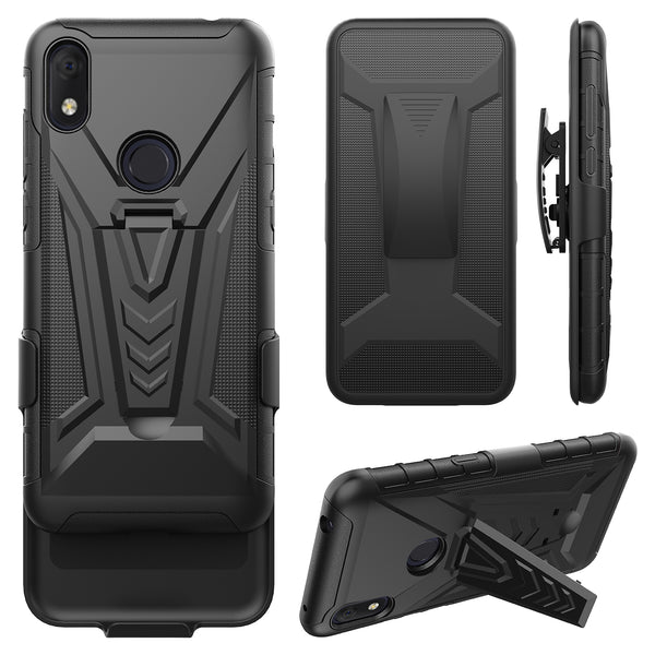 holster kickstand hyhrid phone case for alcatel jitterbug smart 3 - black - www.coverlabusa.com