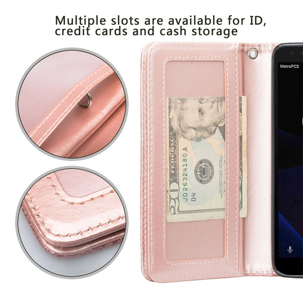 Alcatel 1x Evolve Glitter Wallet Case - Rose Gold - www.coverlabusa.com
