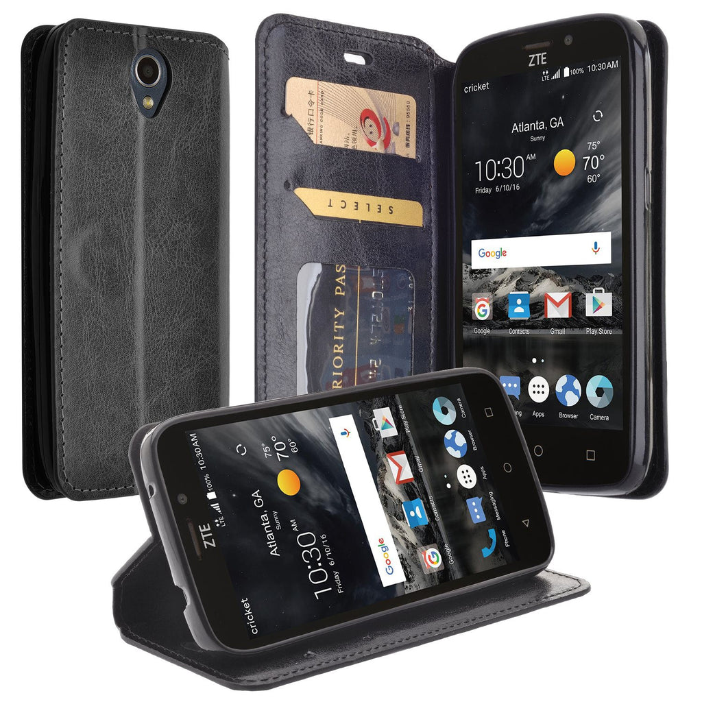 ZTE Prestige 2 Wallet Case [Card Slots + Money Pocket + Kickstand] - Black - www.coverlabusa.com