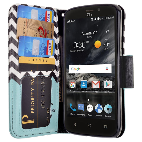 ZTE Prestige 2 Wallet Case [Card Slots + Money Pocket + Kickstand] and Strap - Teal Anchor