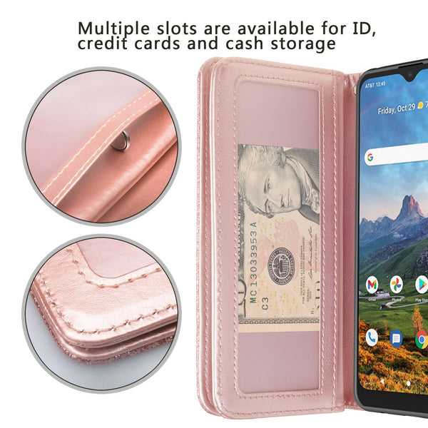 cricket dream 5g glitter wallet case - rose gold - www.coverlabusa.com