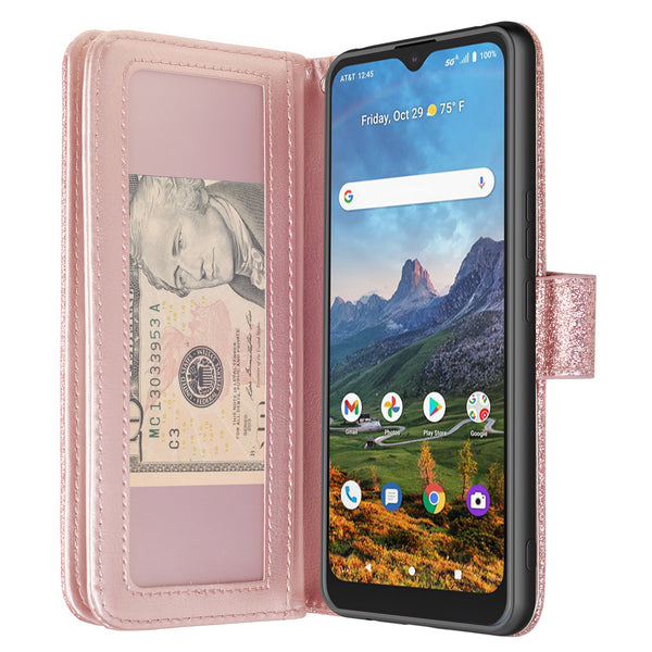 cricket dream 5g glitter wallet case - rose gold - www.coverlabusa.com