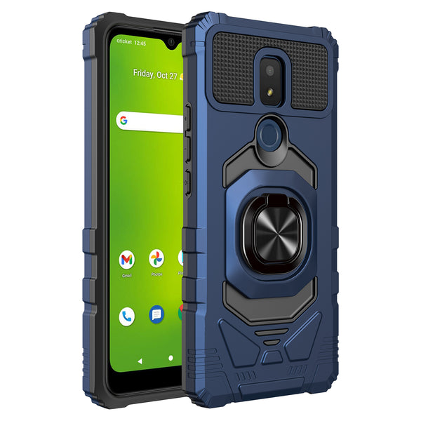 ring kickstand hyhrid phone case for cricket icon 3 - blue - www.coverlabusa.com