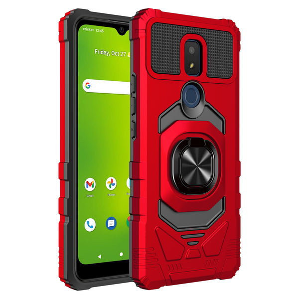 ring kickstand hyhrid phone case for cricket icon 3 - red - www.coverlabusa.com