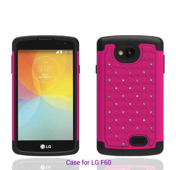 LG F60 Rhinestone Case - Hot Pink/Black - www.coverlabusa.com