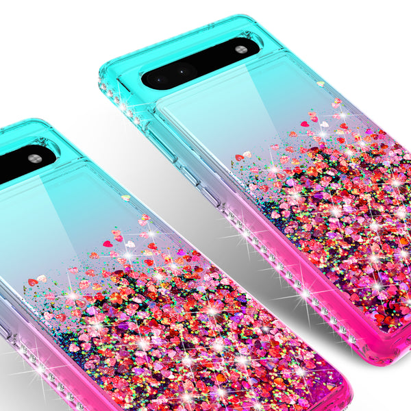 glitter phone case for google pixel 6a - teal/pink gradient - www.coverlabusa.com