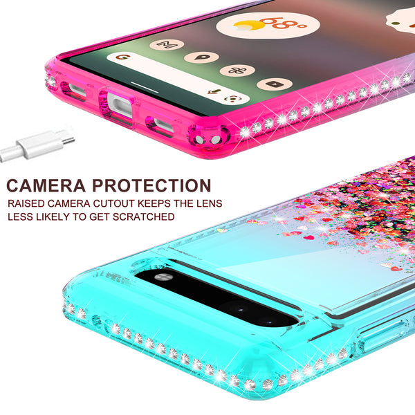 glitter phone case for google pixel 6a - teal/pink gradient - www.coverlabusa.com