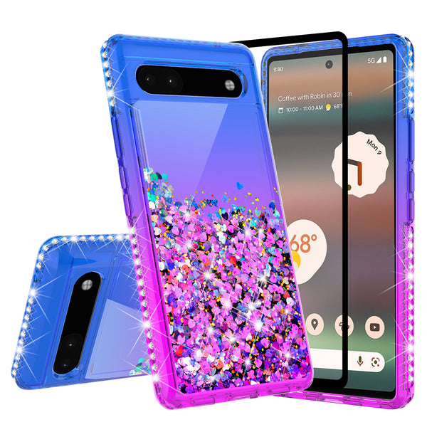 glitter phone case for google pixel 6a - blue/purple gradient - www.coverlabusa.com