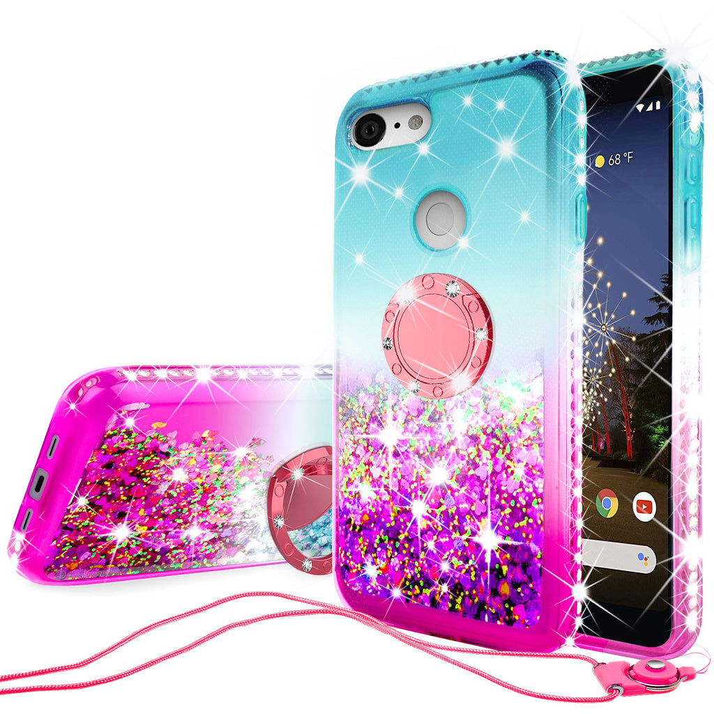 glitter phone case for google pixel 3a - teal/pink gradient - www.coverlabusa.com