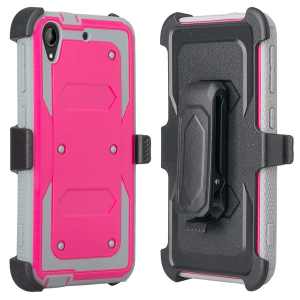 HTC Desire 530 Case | Heavy Duty 3-in-1 Defender Holster Shell Combo | Hot Pink - www.coverlabusa.com