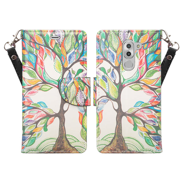 huawei honor 6x, gr5 2017, mate 9 lite wallet case - colorful tree - www.coverlabusa.com