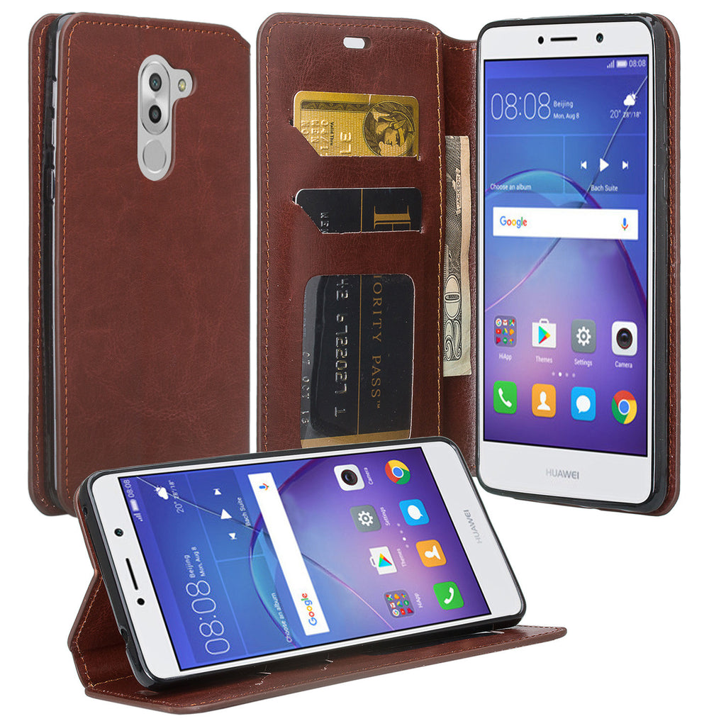 huawei honor 6x, gr5 2017, mate 9 lite leather wallet case - brown - www.coverlabusa.com