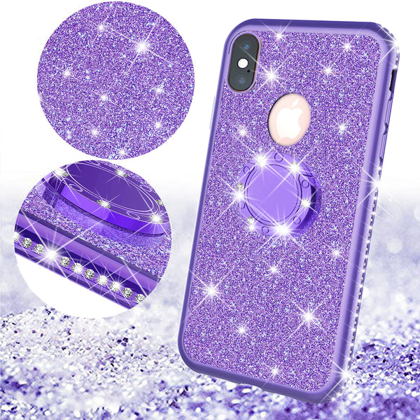 apple iphone xs glitter bling fashion 3 in 1 case - purple - www.coverlabusa.com