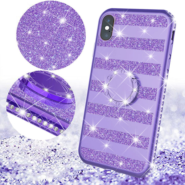 apple iphone xs glitter bling fashion 3 in 1 case - purple stripe - www.coverlabusa.com