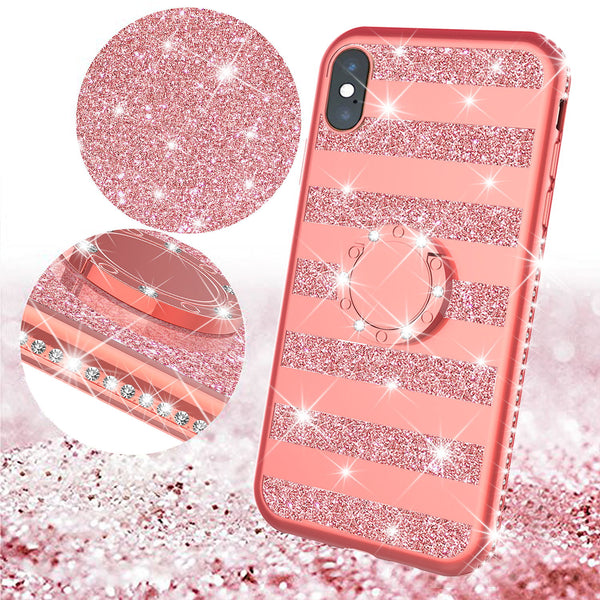 apple iphone xs glitter bling fashion 3 in 1 case - rose gold stripe - www.coverlabusa.com