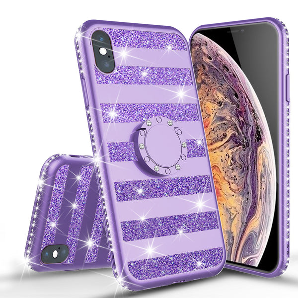 apple iphone xs glitter bling fashion 3 in 1 case - purple stripe - www.coverlabusa.com