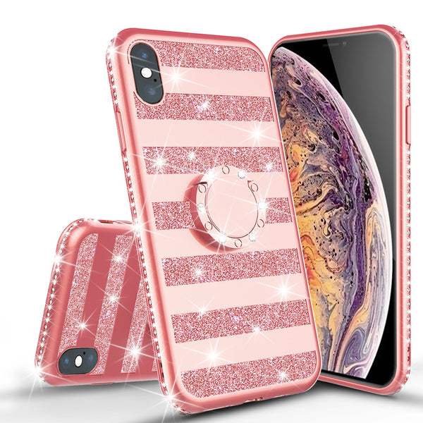 apple iphone xs glitter bling fashion 3 in 1 case - rose gold stripe - www.coverlabusa.com