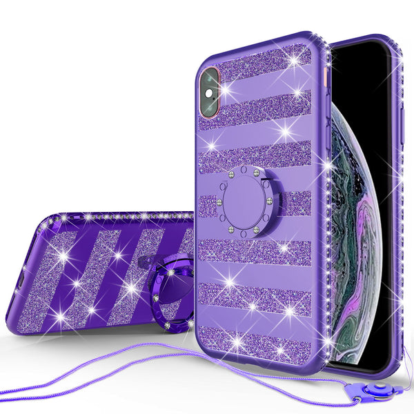 apple iphone xs max glitter bling fashion 3 in 1 case - purple stripe - www.coverlabusa.com