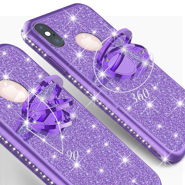 apple iphone xs glitter bling fashion 3 in 1 case - purple - www.coverlabusa.com