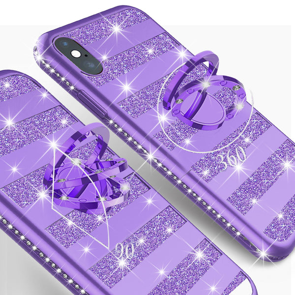 apple iphone xs max glitter bling fashion 3 in 1 case - purple stripe - www.coverlabusa.com