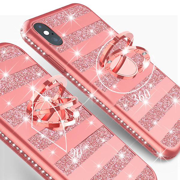 apple iphone xs glitter bling fashion 3 in 1 case - rose gold stripe - www.coverlabusa.com