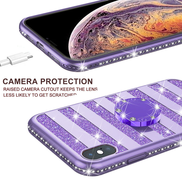 apple iphone xs glitter bling fashion 3 in 1 case - purple stripe - www.coverlabusa.com