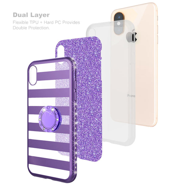 apple iphone xs glitter bling fashion 3 in 1 case - purple stripe - www.coverlabusa.com