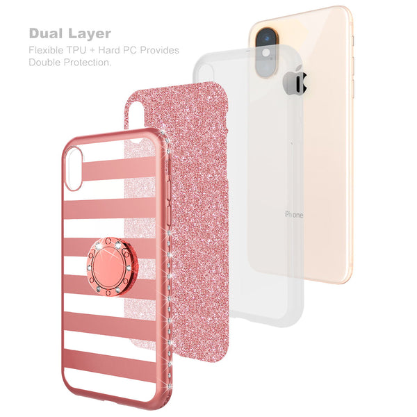 apple iphone xs glitter bling fashion 3 in 1 case - rose gold stripe - www.coverlabusa.com